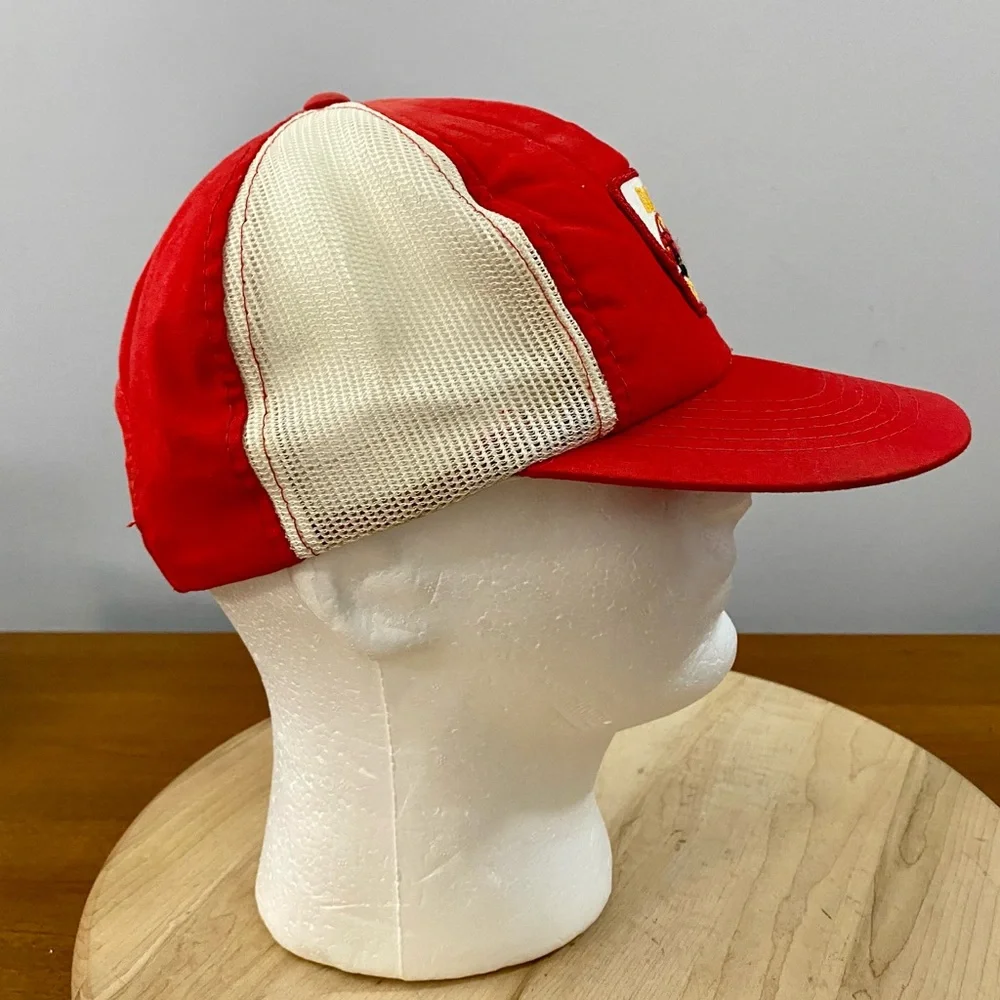 Young AN Vintage Datsun Mesh SnapBack‎ Trucker Advertising Hat Red Yellow 90s
